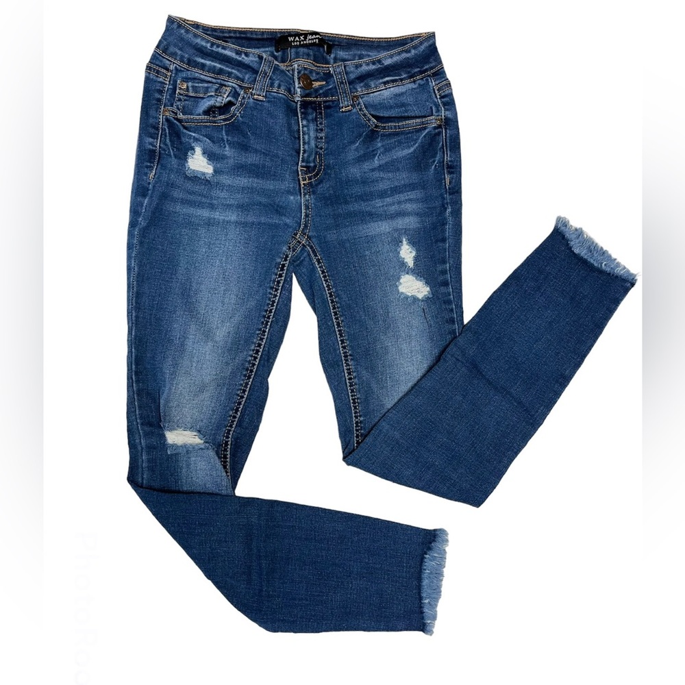 WAX Jean Distressed Frayed Skinny Jeans - Medium Wash